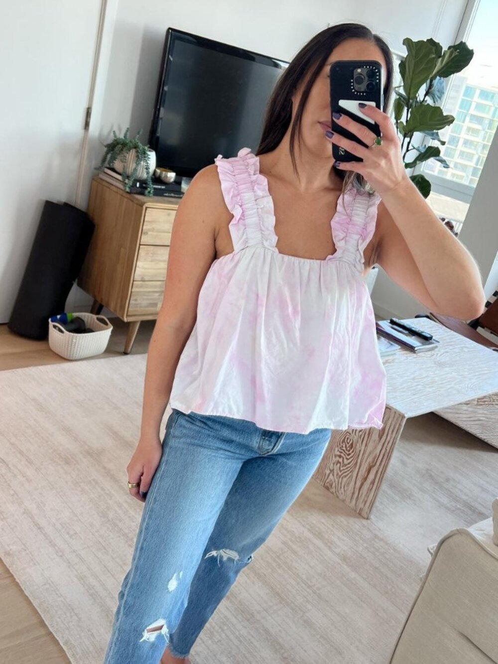 Zara Pink Tie-Dye Ruffle Tank Top Size S